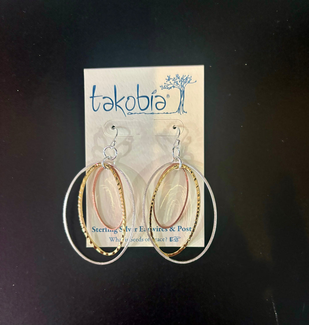 Tri Color bent Hoop earrings (Takobia)