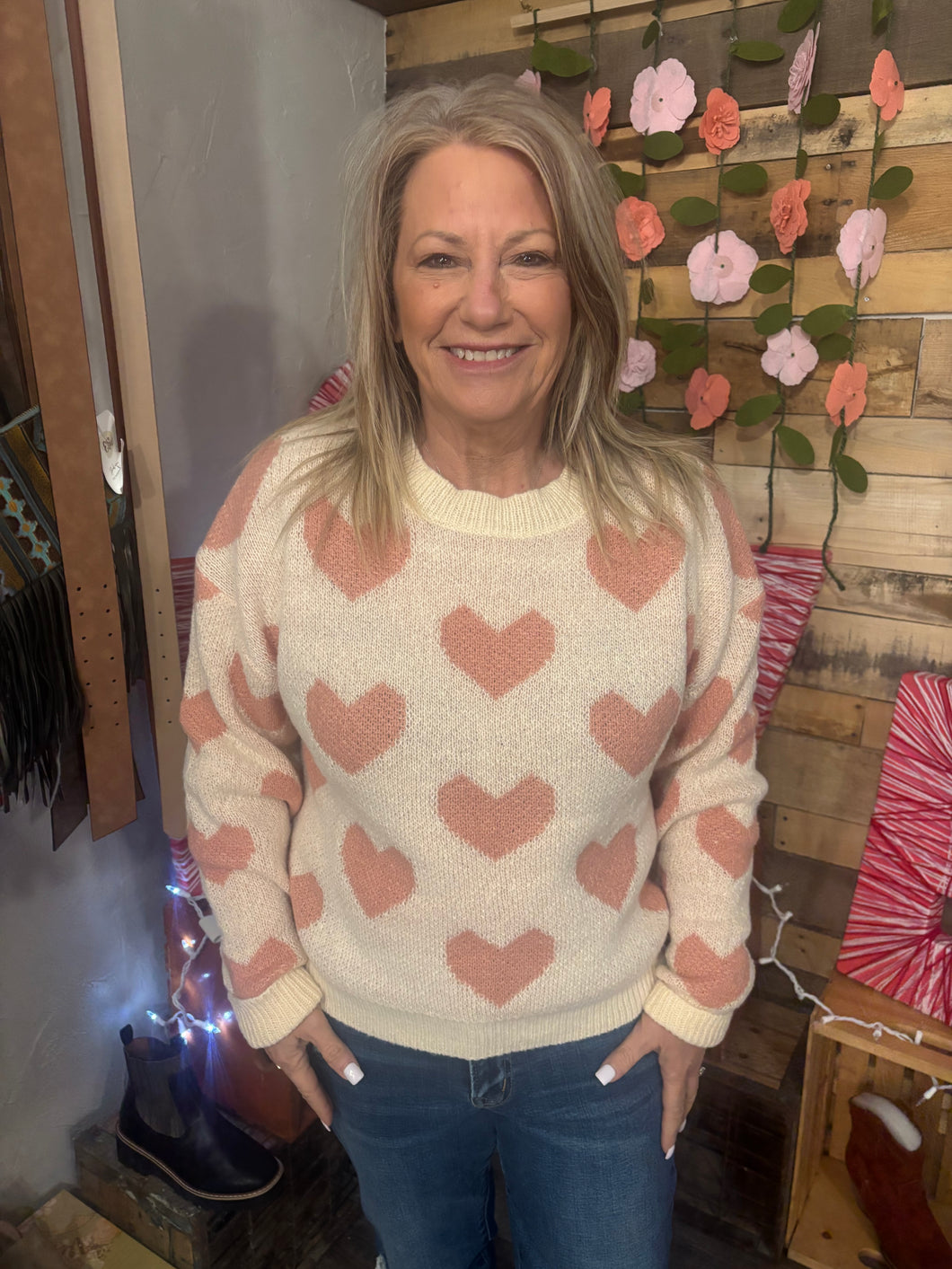 Pink and Cream Heart Sweater